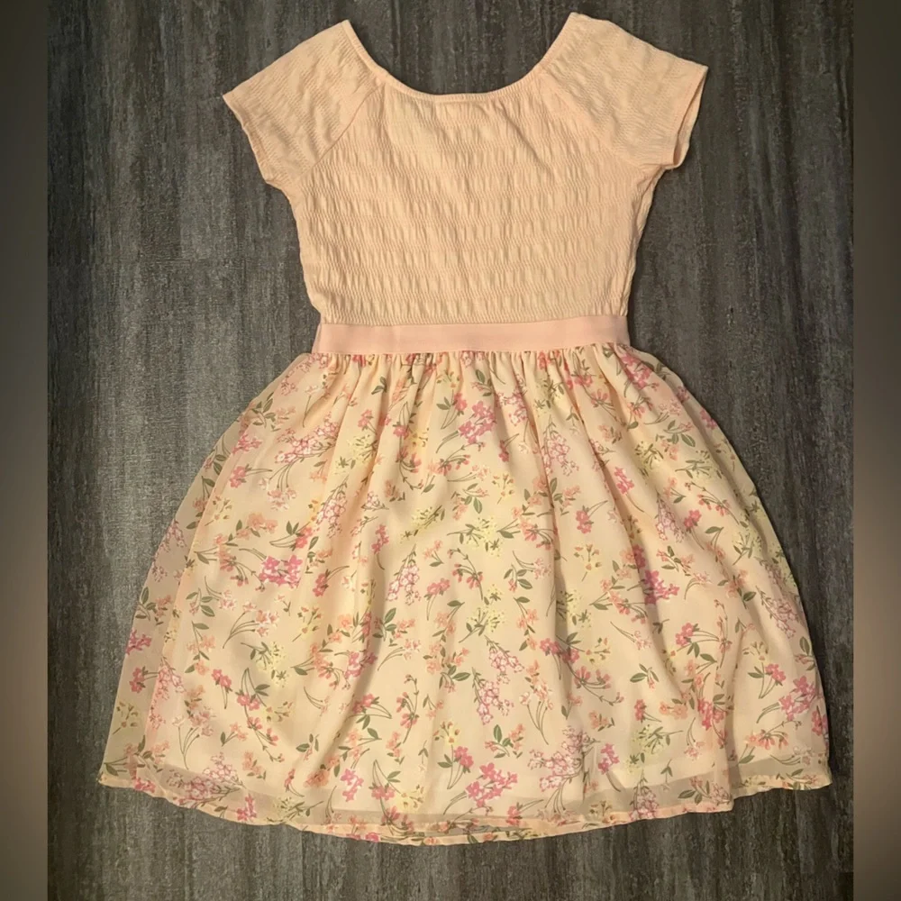 Children’s Place peach floral short-sleeve dress